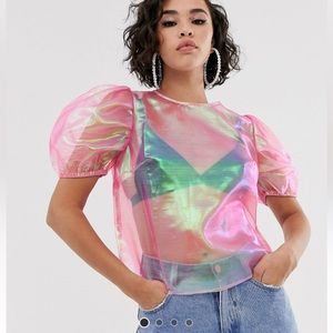 Asos Pink iridescent sheer top size US 14